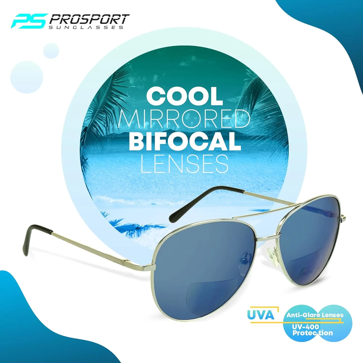 proSPORT Aviator Bifocal Sunglass Reader Flashed Mirror Lens Men Women