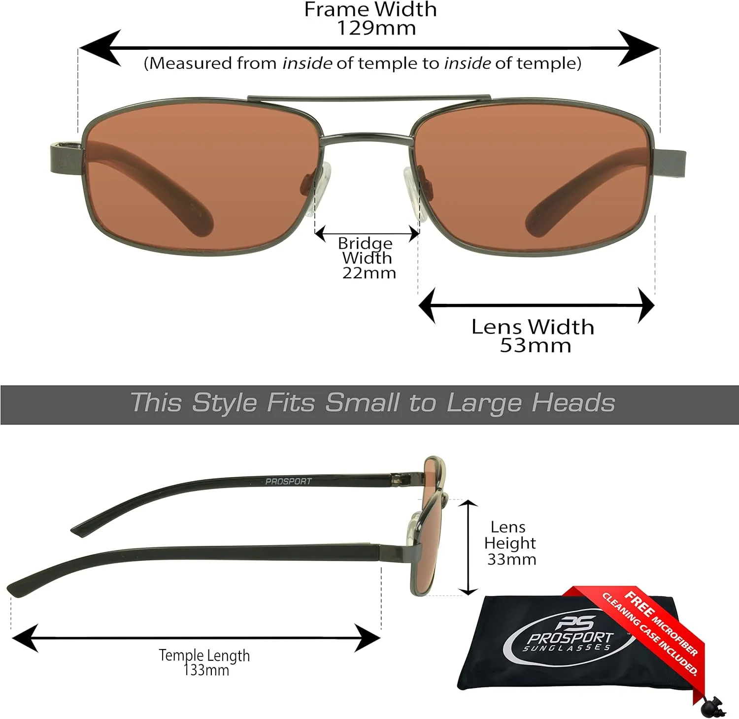 proSPORT Reading Glasses Tinted Full Lens Sun Readers Pilot Square Aviator NOT BIFOCAL