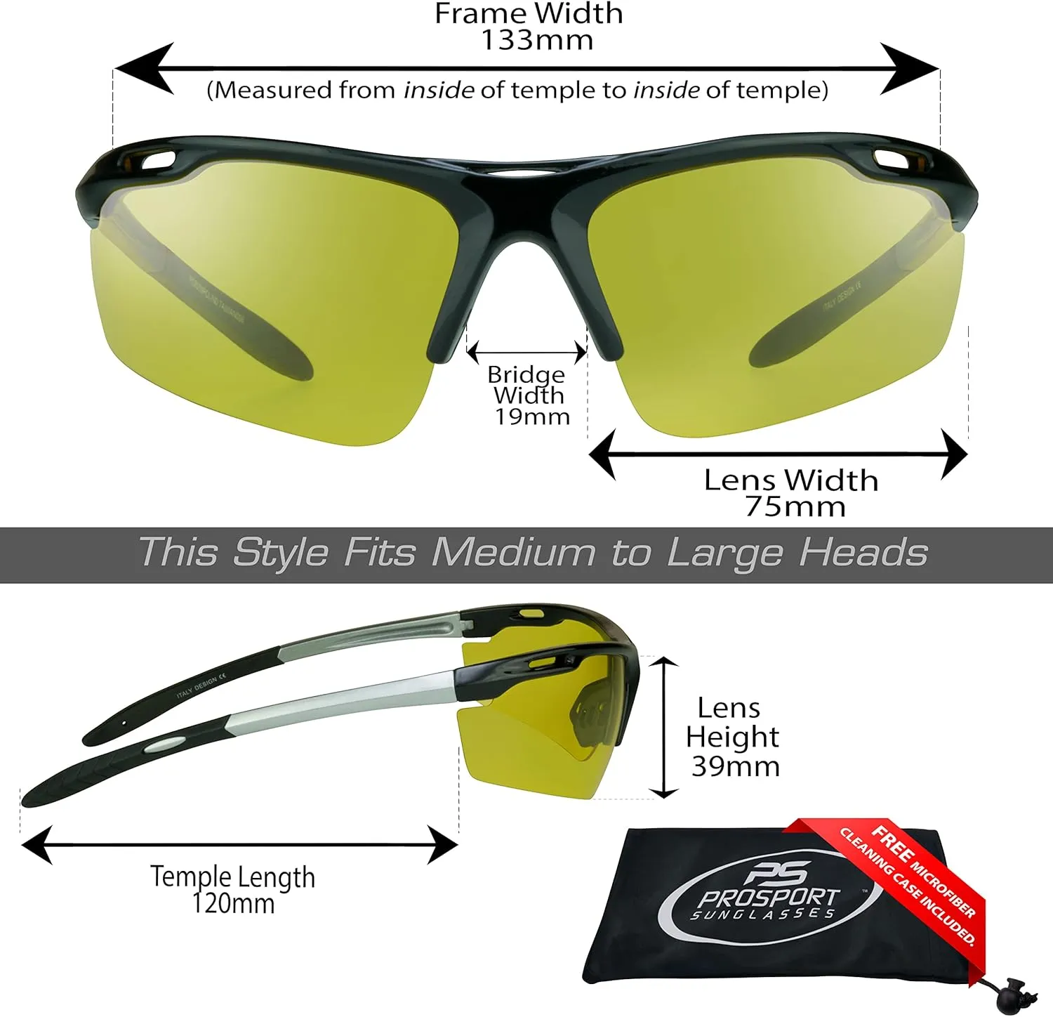 proSPORT Yellow Polarized Sunglass Men Women Sport Night Vision Driving Motorcycle Riding