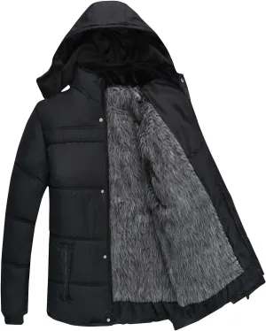 Puffer Jacket Men Fleece Lined Hooded down Jacket Quilted Windbreaker Jacket Warm Insulated Jackets Thermal Winter Coat