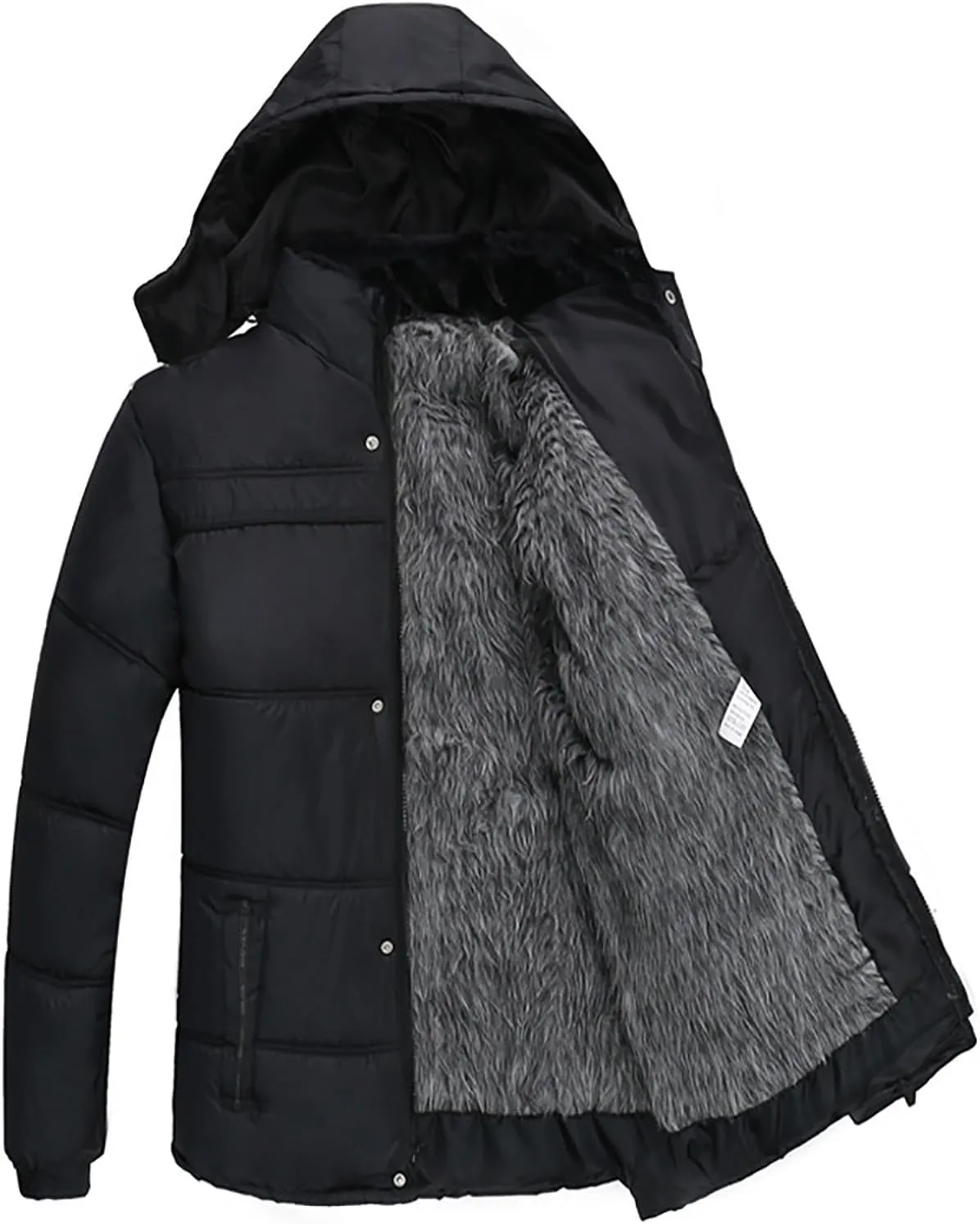 Puffer Jacket Men Fleece Lined Hooded down Jacket Quilted Windbreaker Jacket Warm Insulated Jackets Thermal Winter Coat