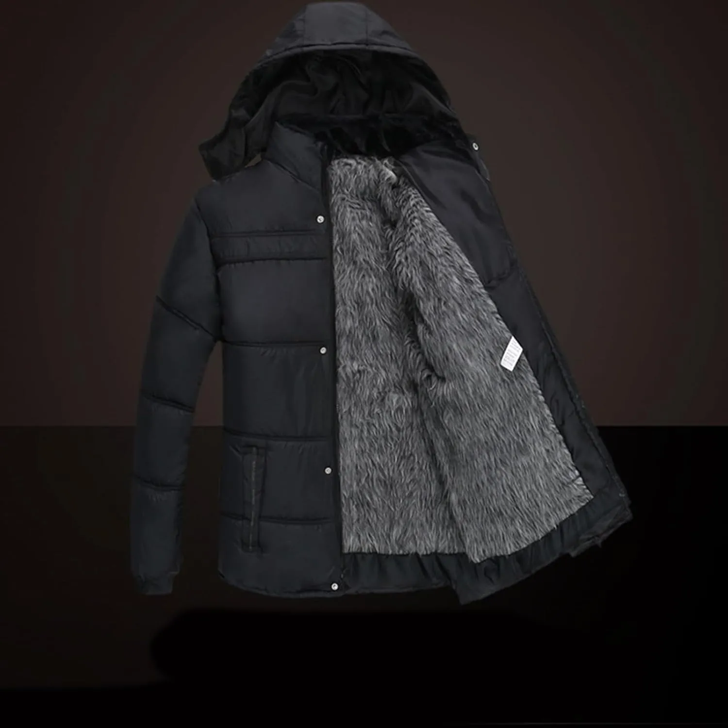 Puffer Jacket Men Fleece Lined Hooded down Jacket Quilted Windbreaker Jacket Warm Insulated Jackets Thermal Winter Coat