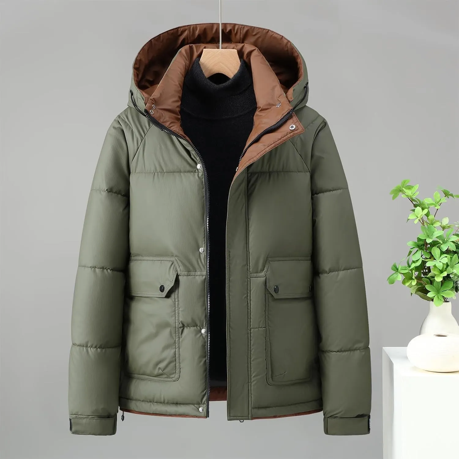 Puffer Jacket Men Hooded down Coat Zip up Padded Coat Plus Size Winter Jacket Thick Quilted Jacket Warm Insulated Coat