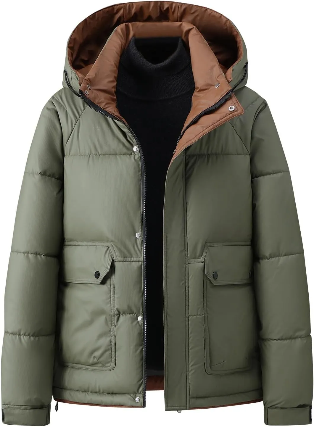 Puffer Jacket Men Hooded down Coat Zip up Padded Coat Plus Size Winter Jacket Thick Quilted Jacket Warm Insulated Coat