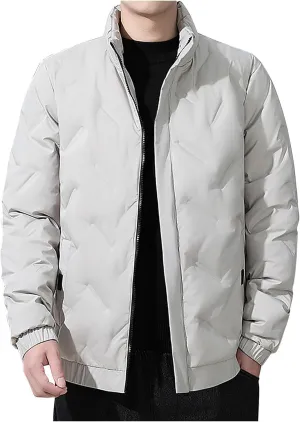 Puffer Jacket Men Lightweight down Jacket Stand Collar Quilted Coat Zip up Padded Coat Plus Size Winter Jacket