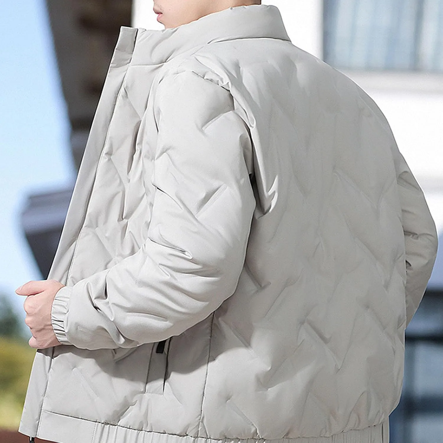 Puffer Jacket Men Lightweight down Jacket Stand Collar Quilted Coat Zip up Padded Coat Plus Size Winter Jacket