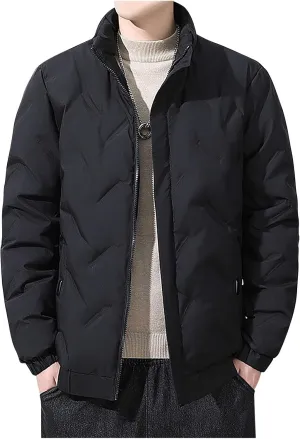 Puffer Jacket Men Lightweight down Jacket Stand Collar Quilted Coat Zip up Padded Coat Plus Size Winter Jacket