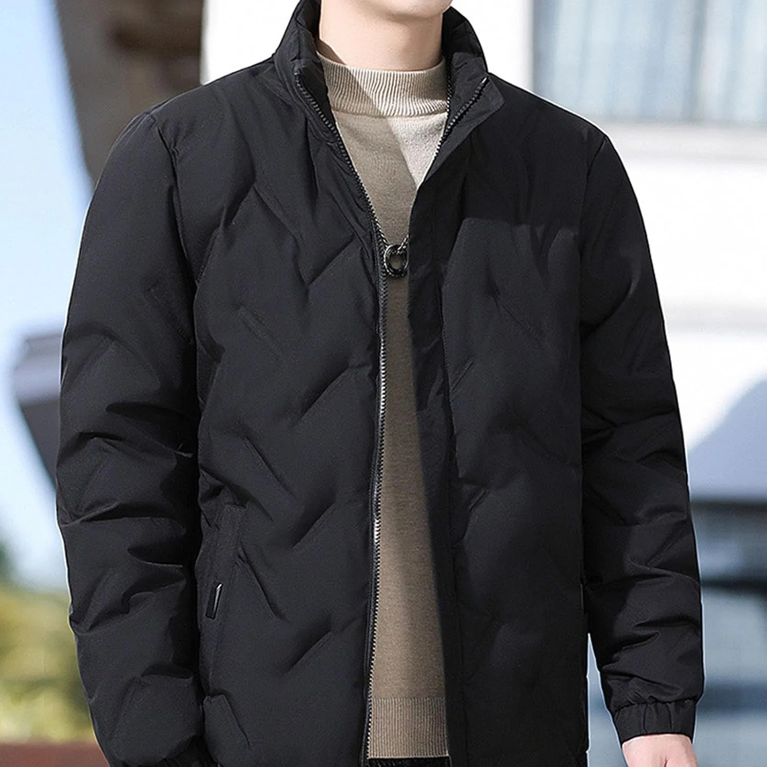 Puffer Jacket Men Lightweight down Jacket Stand Collar Quilted Coat Zip up Padded Coat Plus Size Winter Jacket