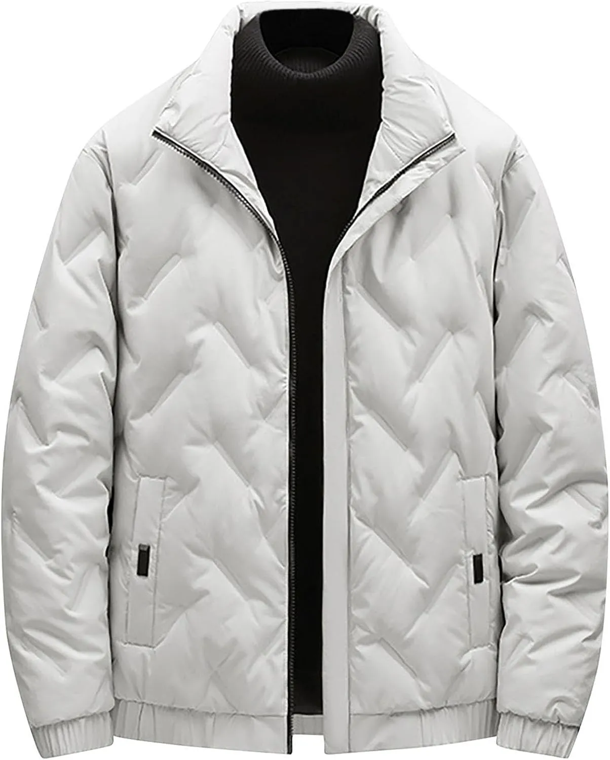 Puffer Jacket Men Lightweight down Jacket Stand Collar Quilted Coat Zip up Padded Coat Plus Size Winter Jacket
