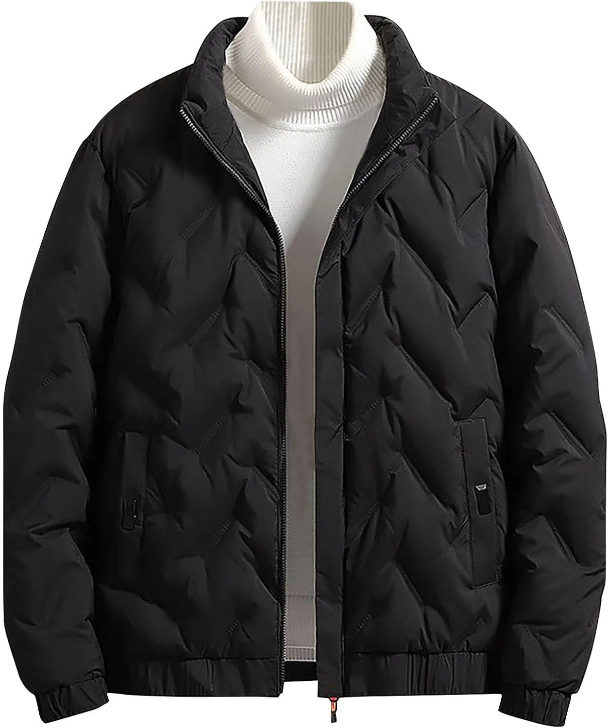 Puffer Jacket Men Lightweight down Jacket Stand Collar Quilted Coat Zip up Padded Coat Plus Size Winter Jacket
