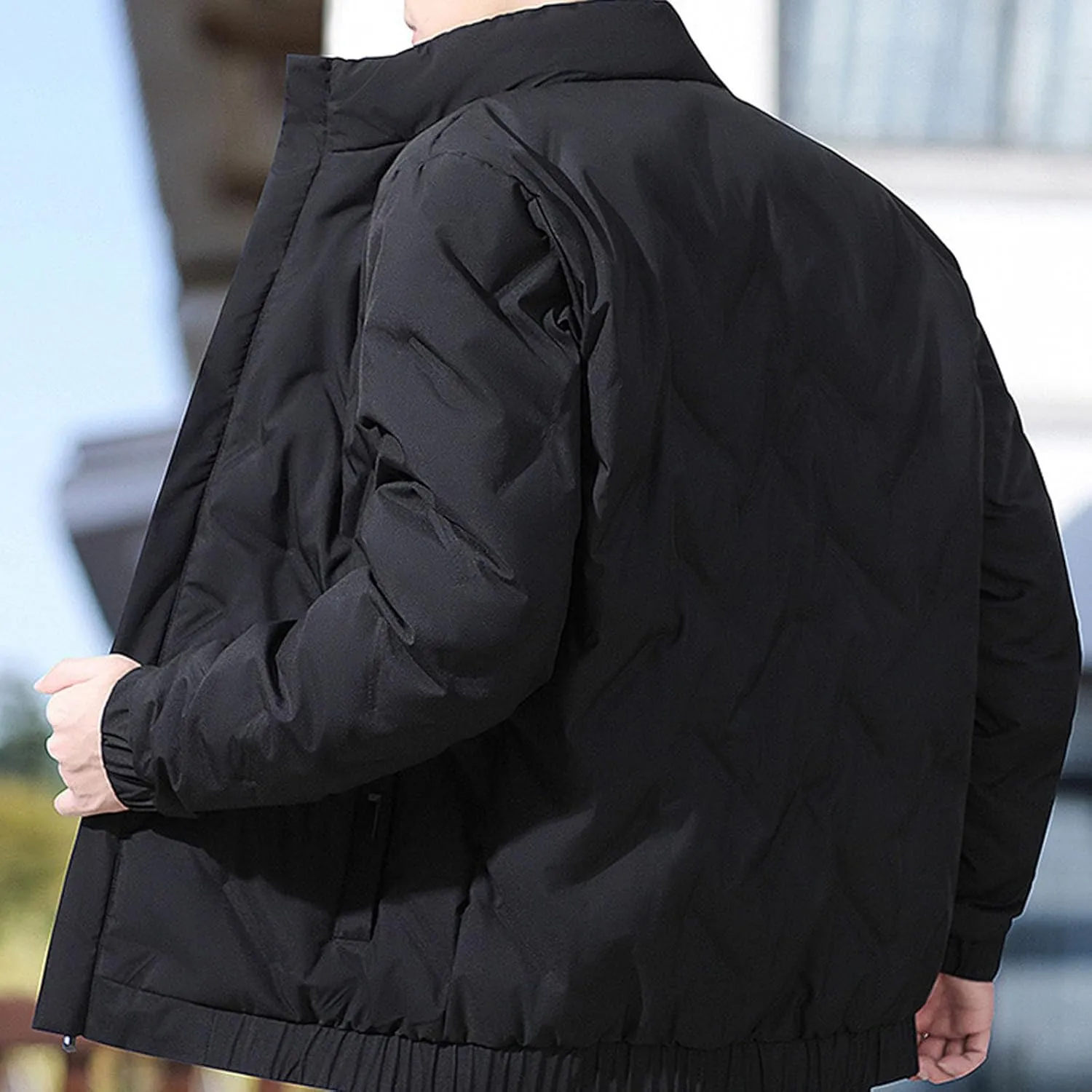 Puffer Jacket Men Lightweight down Jacket Stand Collar Quilted Coat Zip up Padded Coat Plus Size Winter Jacket