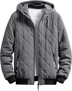 Puffer Jacket Men Lightweight Hooded Down Jacket Zip up Quilted Jacket Warm Insulated Jackets Unisex Winter Coats