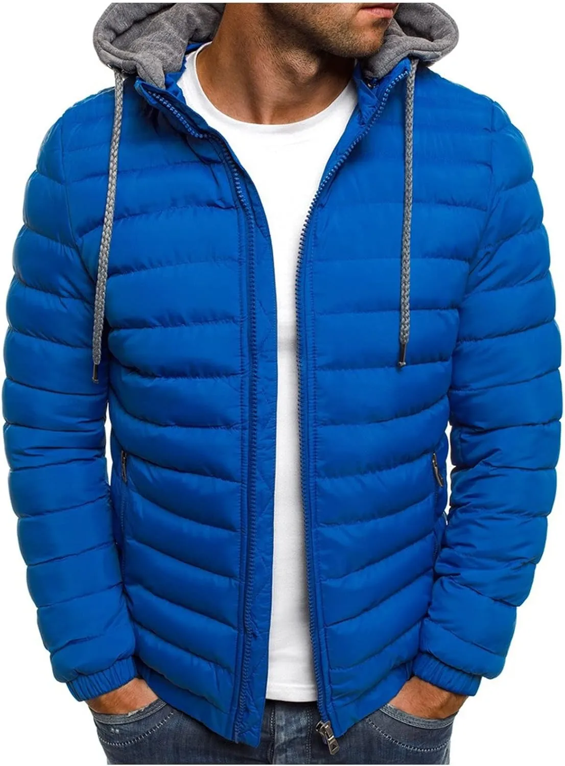 Puffer Jacket Men with Detachable Hood Packable Lightweight Down Jacket Zip up Quilted Jacket Warm Winter Jacket