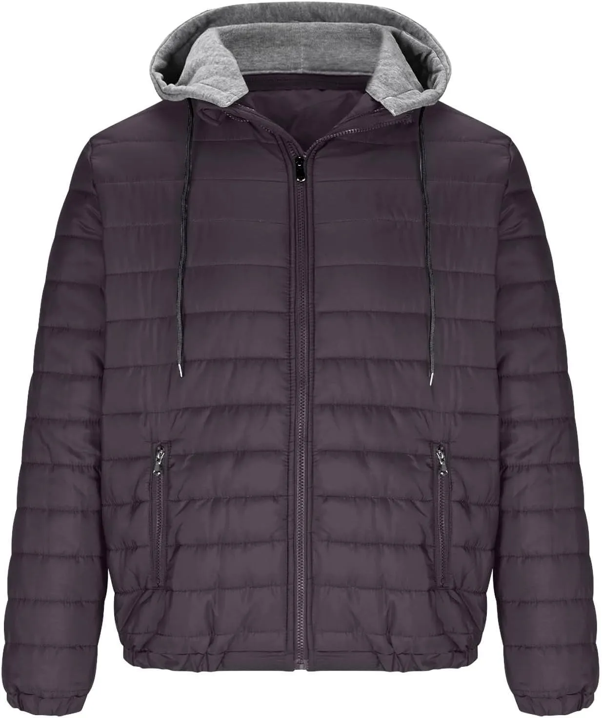 Puffer Jacket Men with Detachable Hood Packable Lightweight Down Jacket Zip up Quilted Jacket Warm Winter Jacket