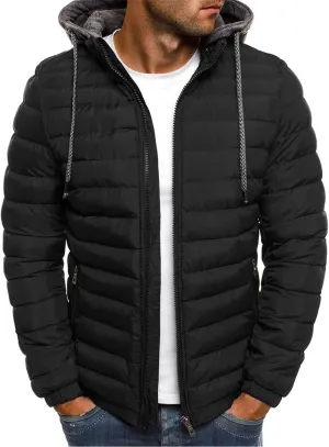 Puffer Jacket Men with Detachable Hood Packable Lightweight Down Jacket Zip up Quilted Jacket Warm Winter Jacket
