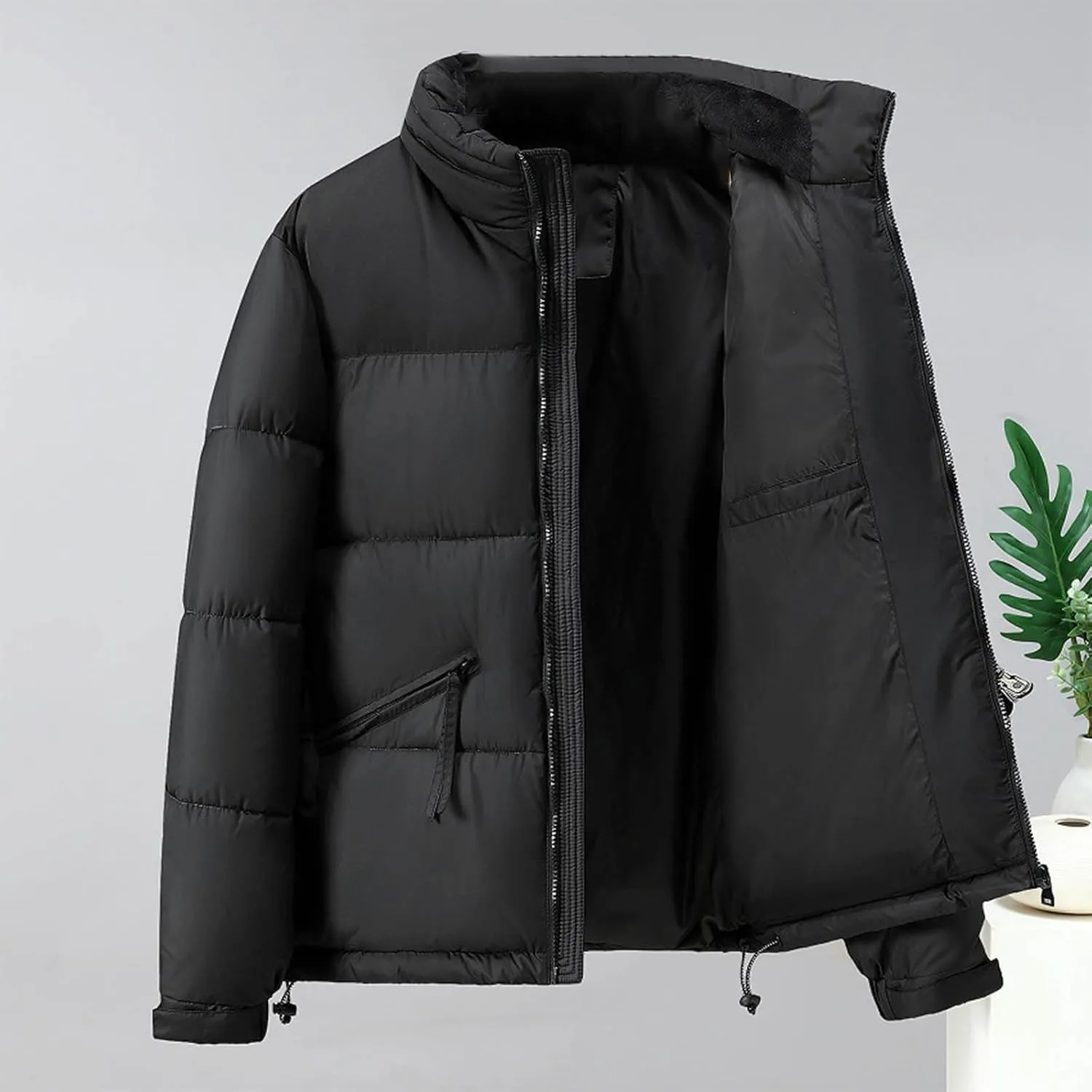 Puffer Jacket Men Zip up Insulated Jacket Warm Winter Coat Plus Size Down Jacket Thick Quilted Jacket Padded Jacket