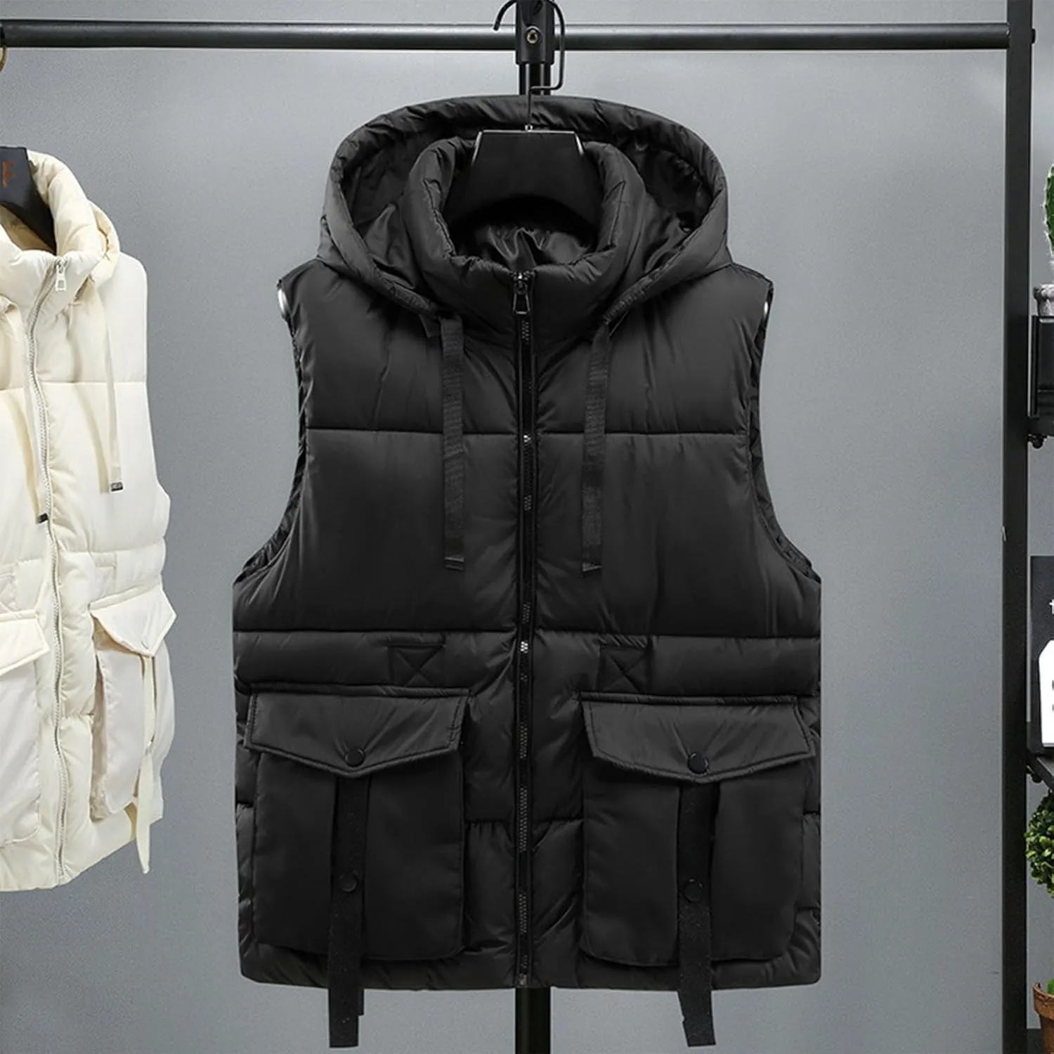 Puffer Vest Men Tactical utility Sleeveless Jacket Fashion Hooded Quilted Vests Winter Outdoor Softshell Thermal Outerwear