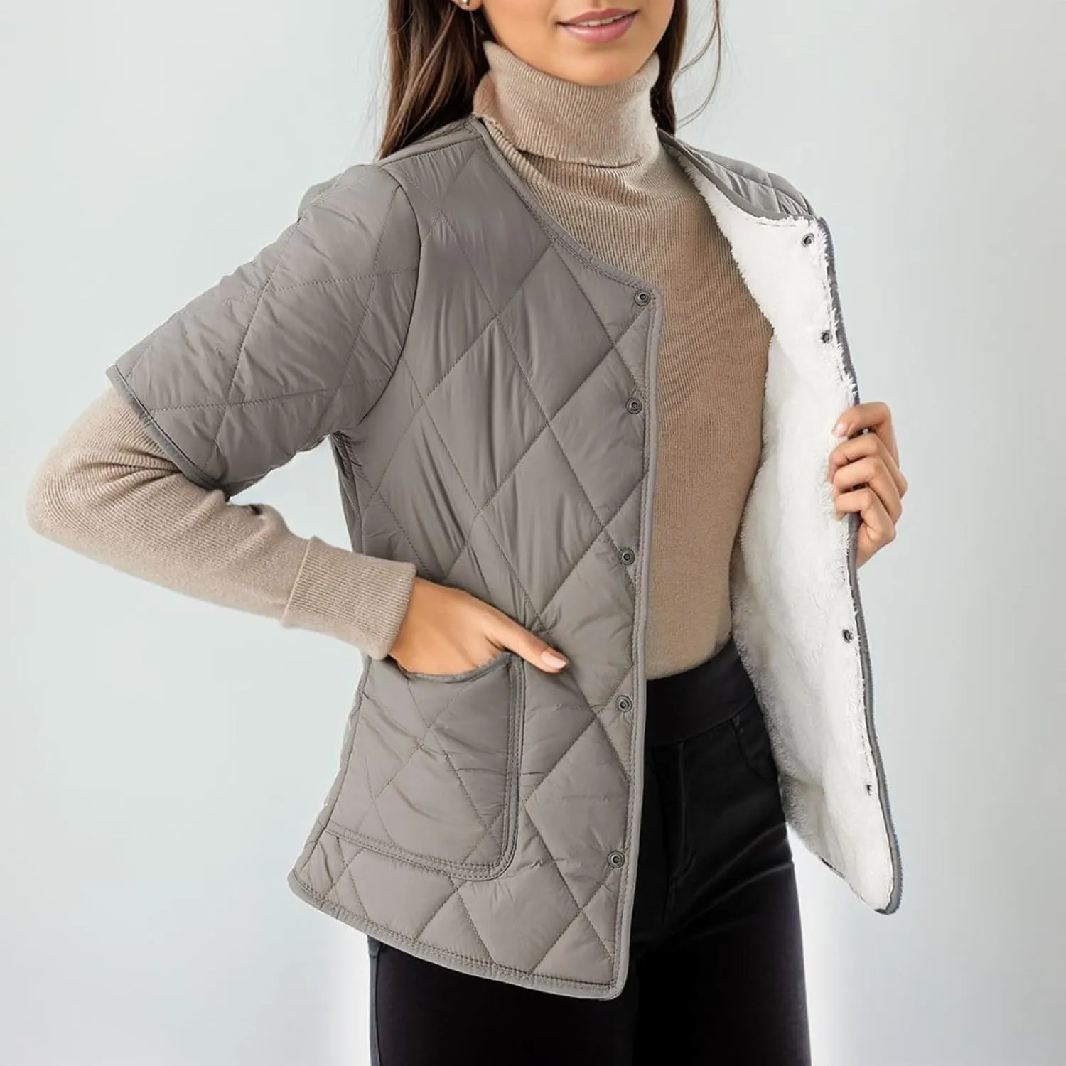 Quilted Jackets for Women Lightweight Petite Puffer Down Jacket Parkas Button Fleece Sherpa Short Sleeve Winter Coat