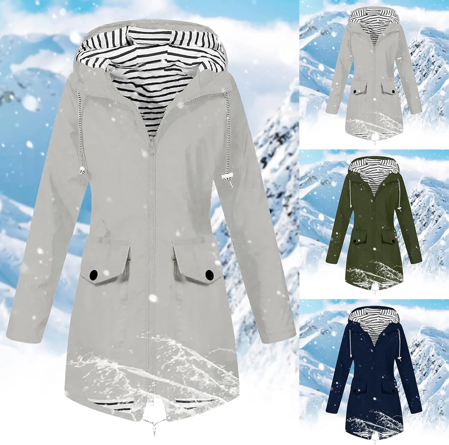 Rain Jacket Women Plus Size Hooded Raincoat Water Resistant Waterproof Jacket Lightweight Outdoor Windbreaker Jacket