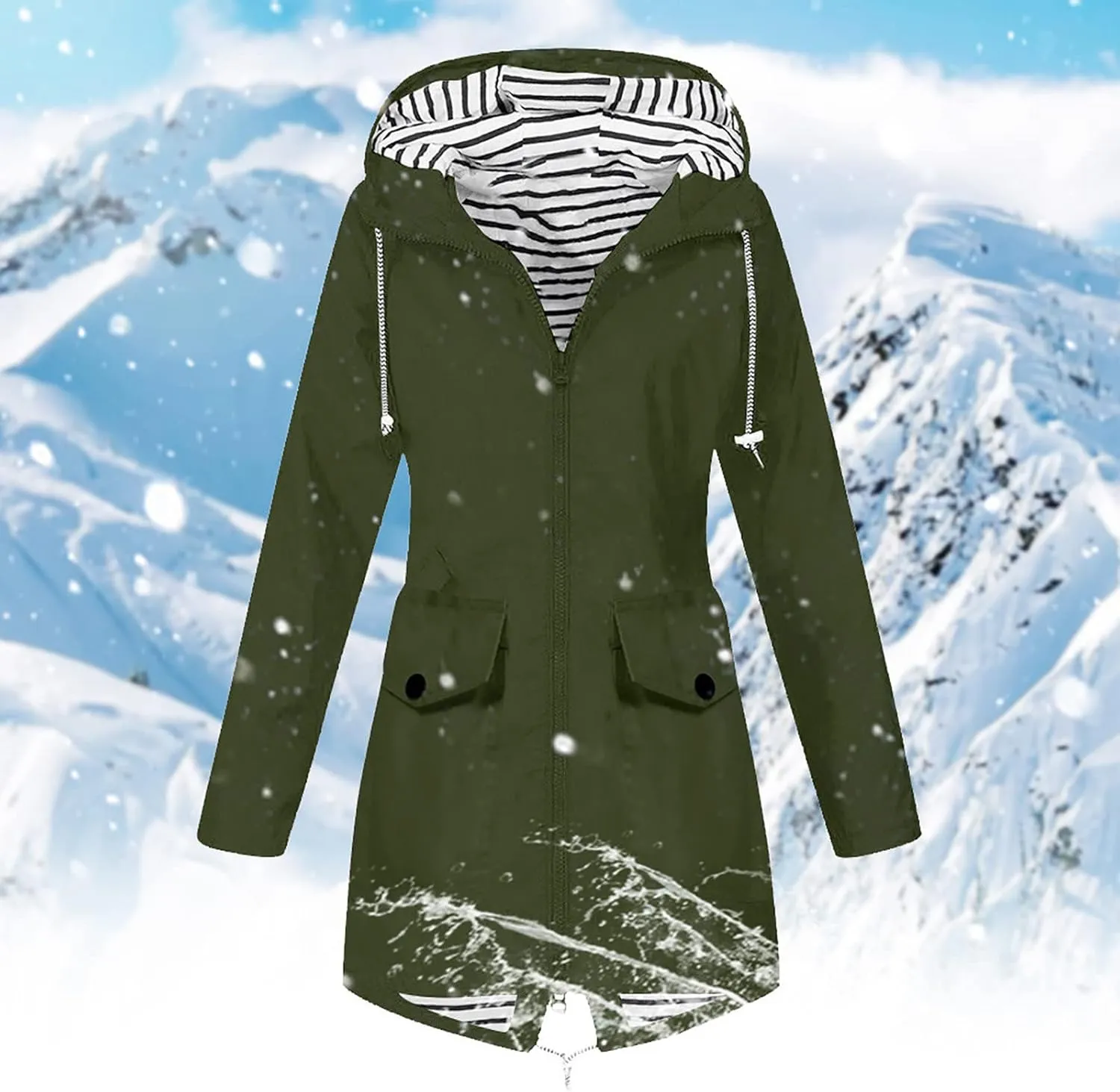 Rain Jacket Women Plus Size Hooded Raincoat Water Resistant Waterproof Jacket Lightweight Outdoor Windbreaker Jacket