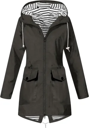 Rain Jacket Women Plus Size Hooded Raincoat Water Resistant Waterproof Jacket Lightweight Outdoor Windbreaker Jacket