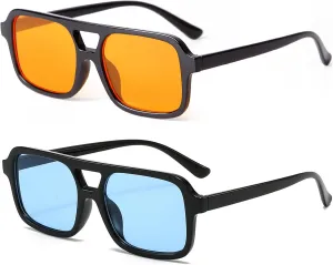 Retro Square Aviator Sunglasses for Women Men 70s Tinted Square Aviator Sun Glasses Trendy Classic Shades