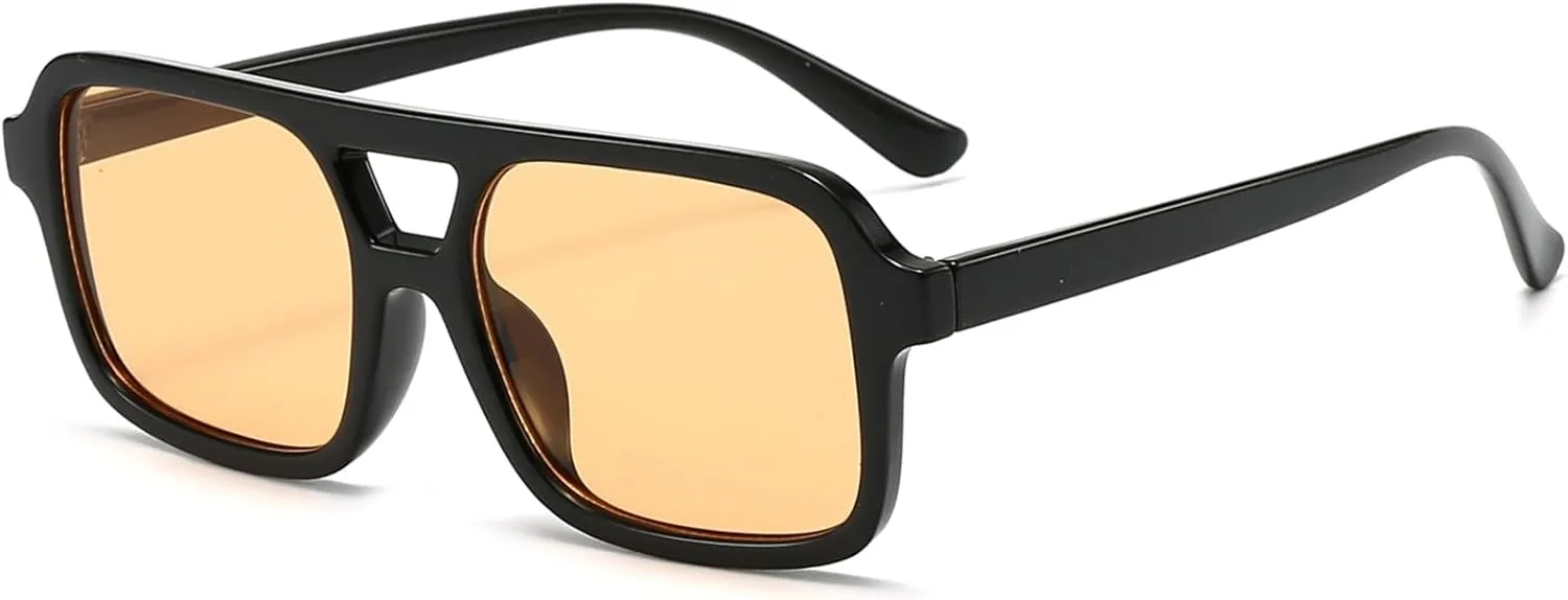 Retro Square Aviator Sunglasses for Women Men 70s Tinted Square Aviator Sun Glasses Trendy Classic Shades