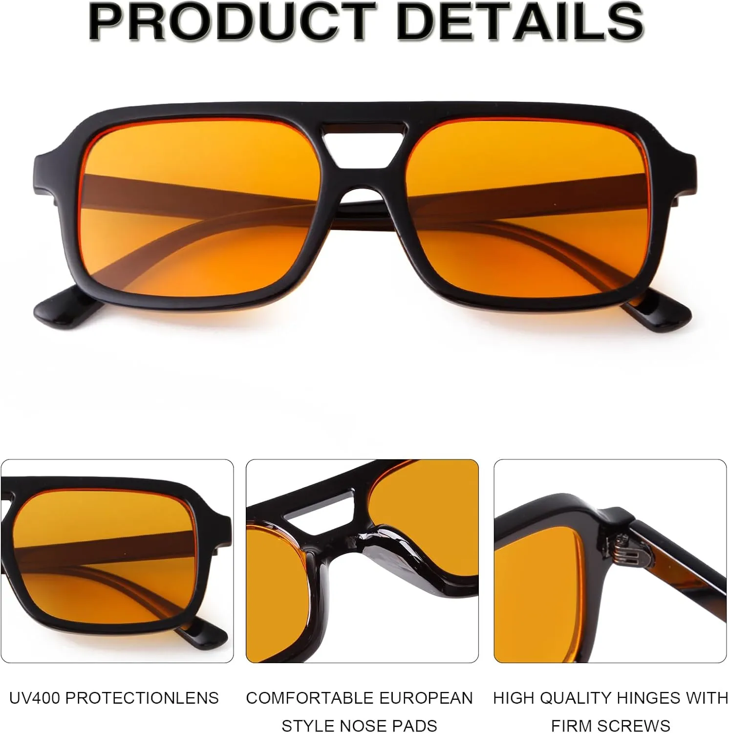 Retro Square Aviator Sunglasses for Women Men 70s Tinted Square Aviator Sun Glasses Trendy Classic Shades