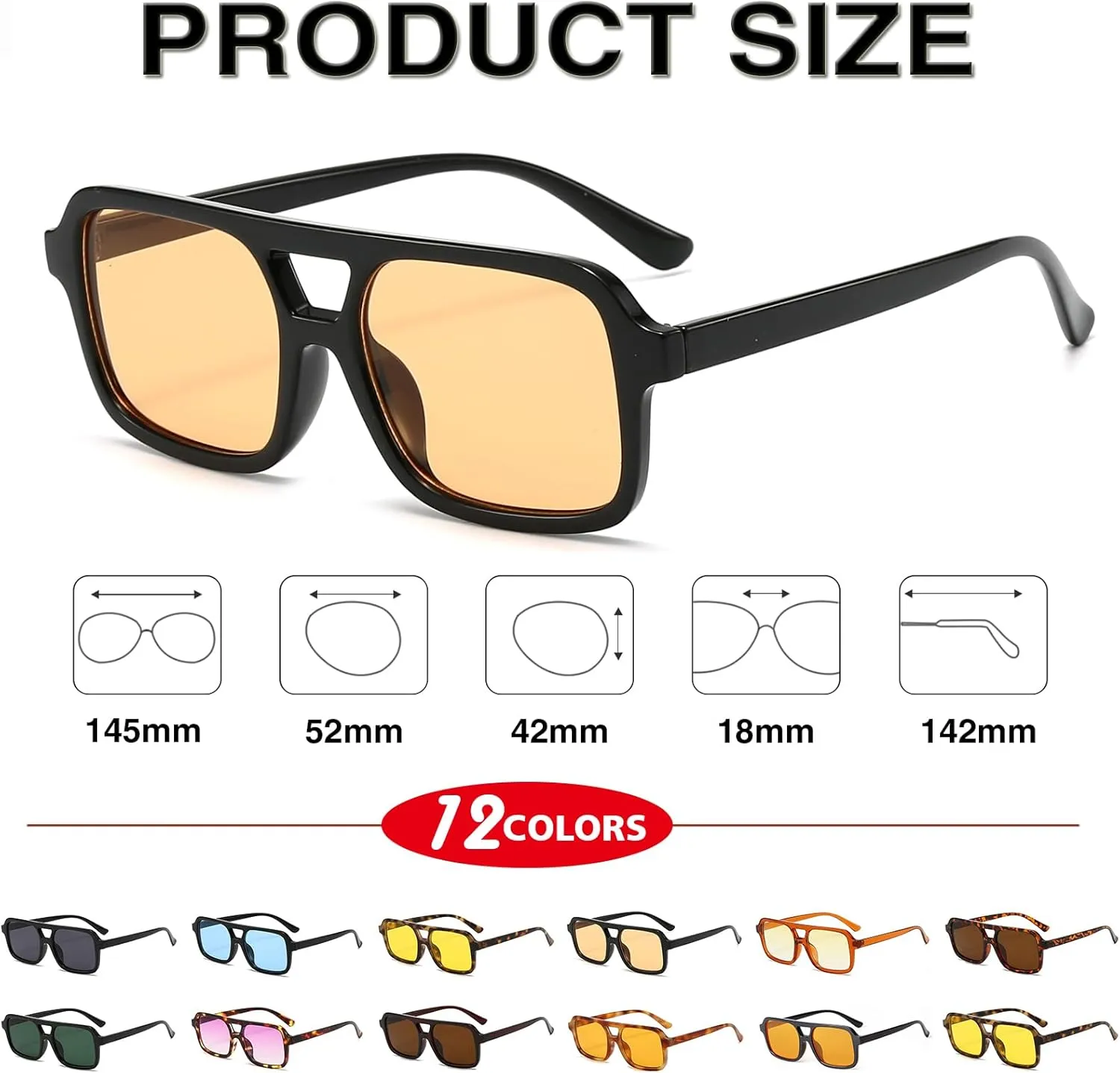 Retro Square Aviator Sunglasses for Women Men 70s Tinted Square Aviator Sun Glasses Trendy Classic Shades