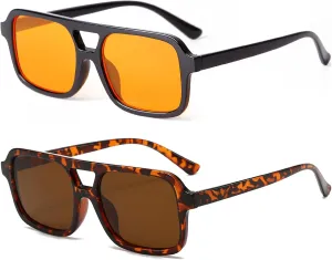 Retro Square Aviator Sunglasses for Women Men 70s Tinted Square Aviator Sun Glasses Trendy Classic Shades
