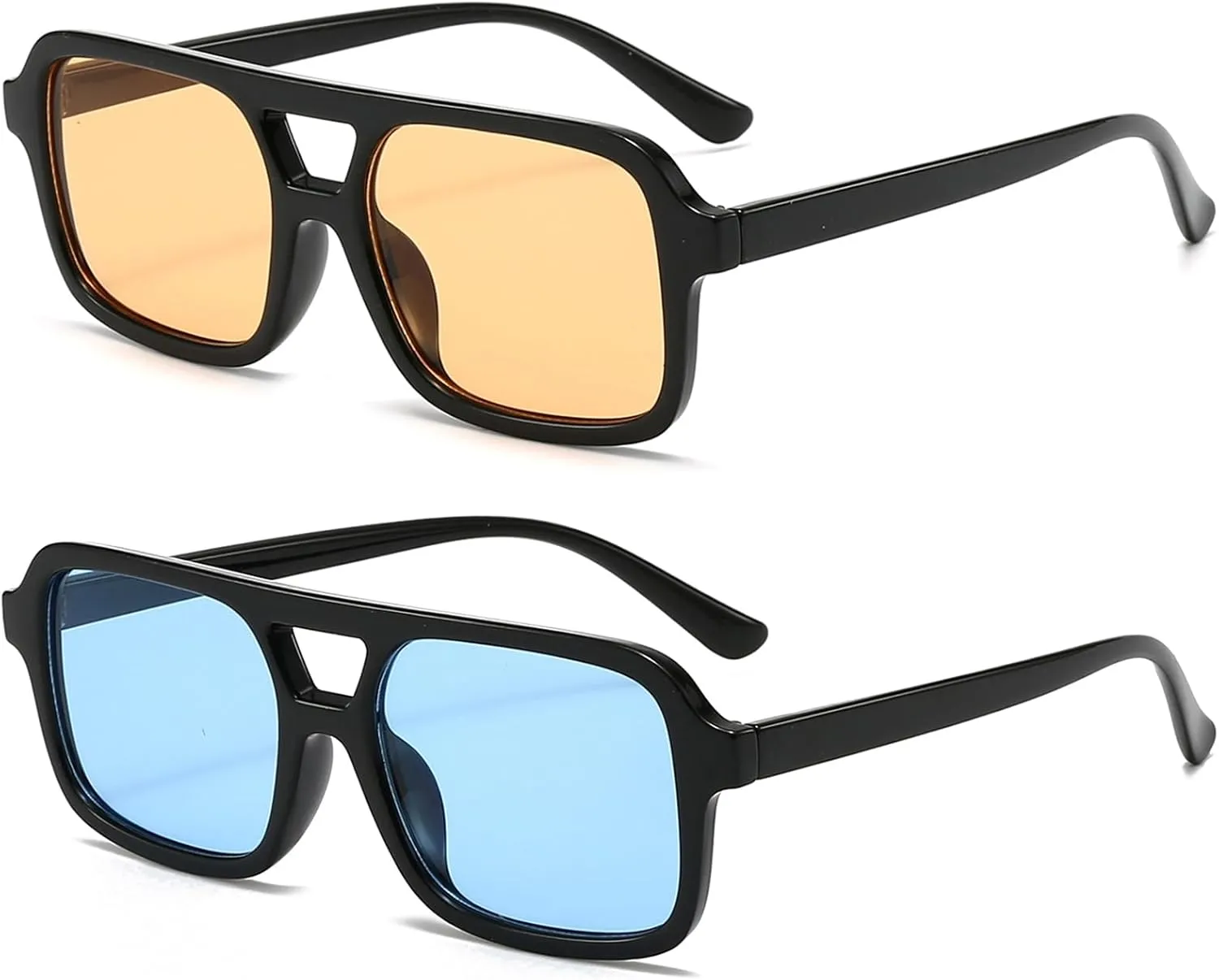 Retro Square Aviator Sunglasses for Women Men 70s Tinted Square Aviator Sun Glasses Trendy Classic Shades