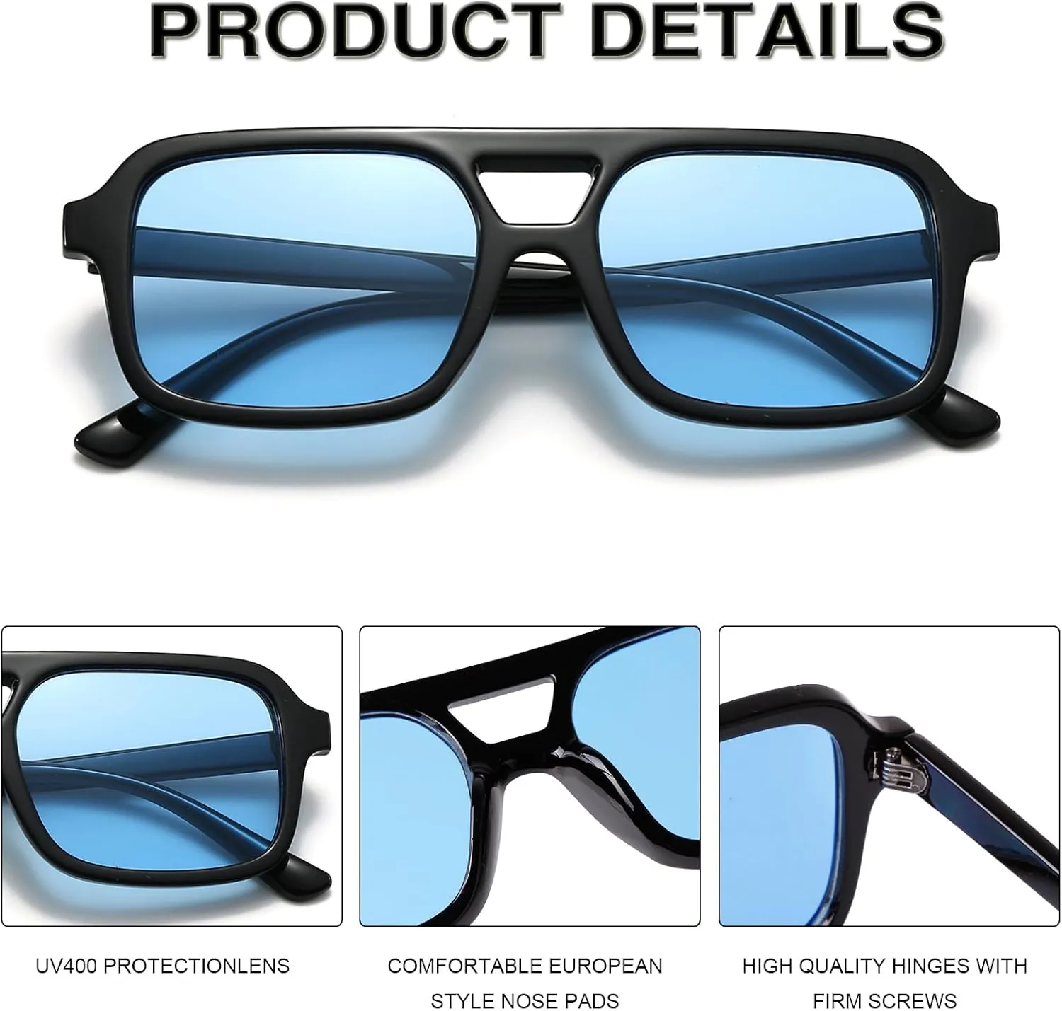 Retro Square Aviator Sunglasses for Women Men 70s Tinted Square Aviator Sun Glasses Trendy Classic Shades