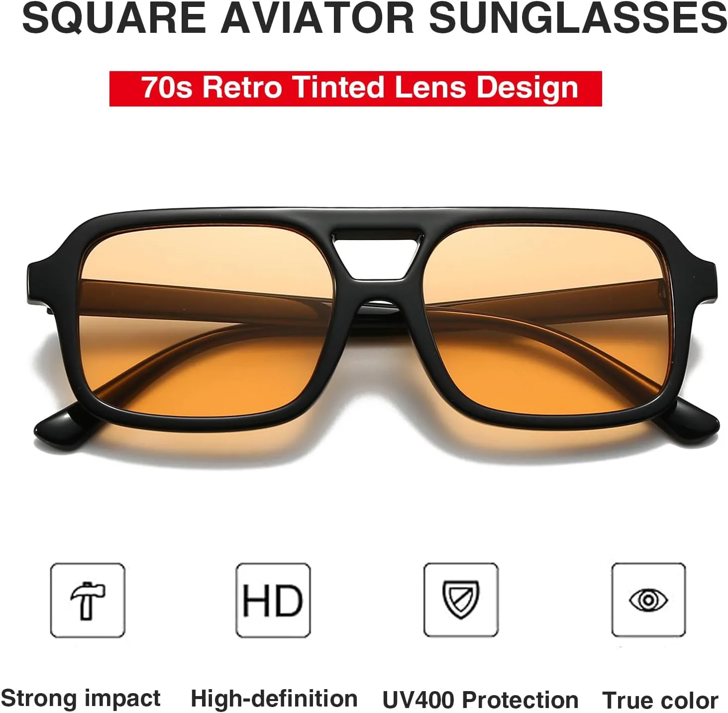 Retro Square Aviator Sunglasses for Women Men 70s Tinted Square Aviator Sun Glasses Trendy Classic Shades