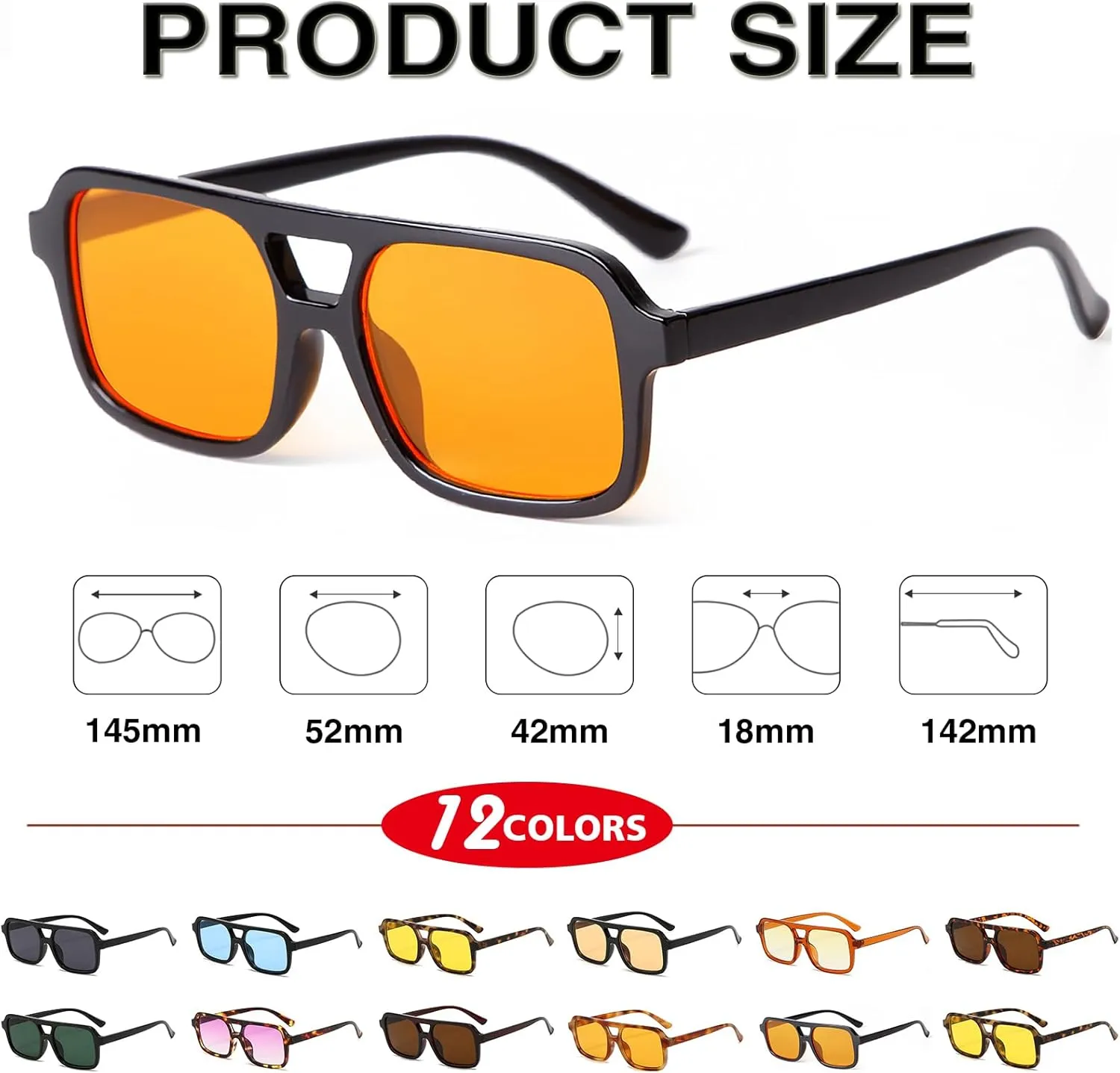 Retro Square Aviator Sunglasses for Women Men 70s Tinted Square Aviator Sun Glasses Trendy Classic Shades