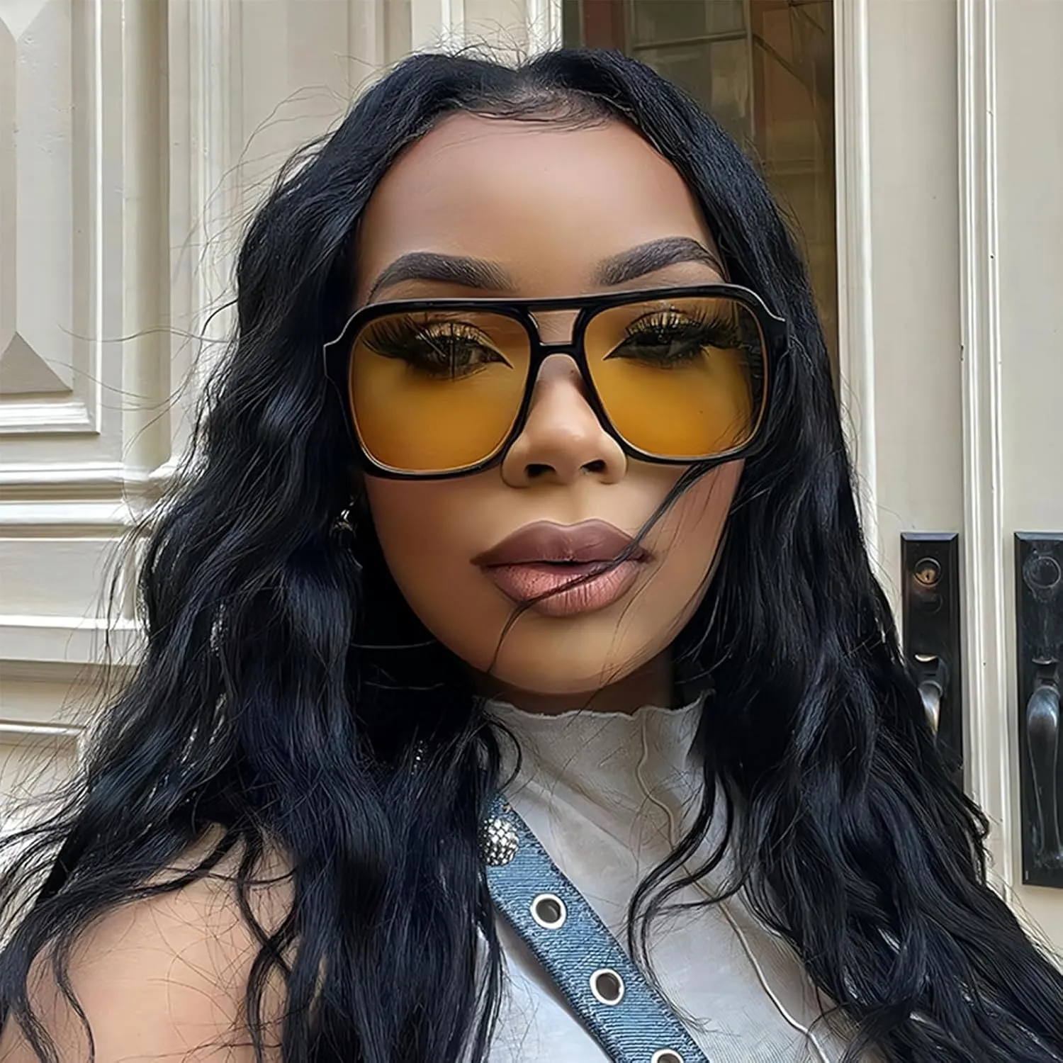 Retro Square Aviator Sunglasses for Women Men 70s Tinted Square Aviator Sun Glasses Trendy Classic Shades