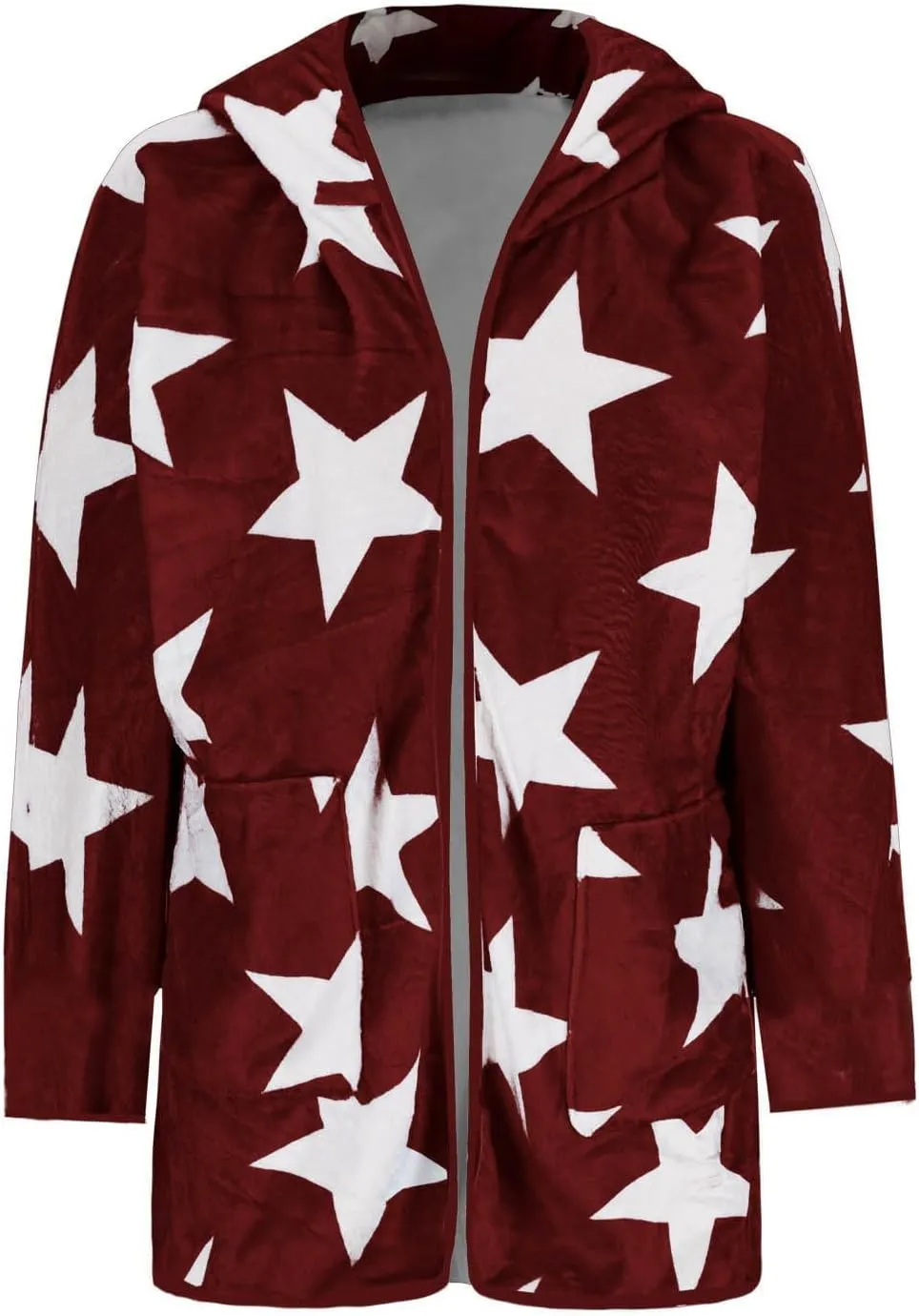 Sherpa Jacket Women Fuzzy Fleece Open Front Hooded Cardigan Cute Star Graphic Hoodie Fluffy Warm Winter Coats Outwear