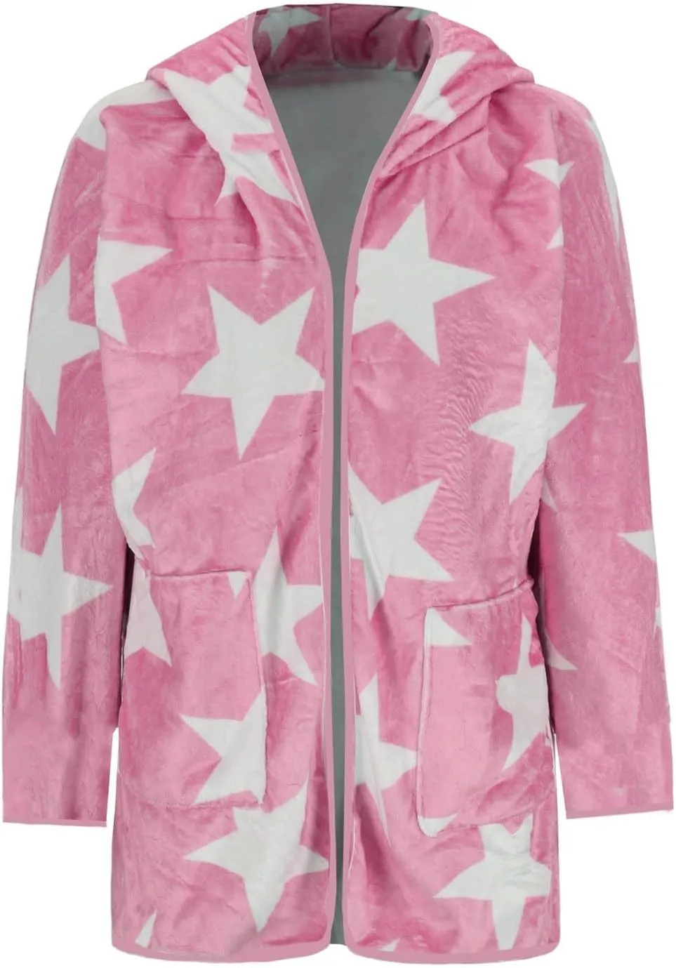 Sherpa Jacket Women Fuzzy Fleece Open Front Hooded Cardigan Cute Star Graphic Hoodie Fluffy Warm Winter Coats Outwear