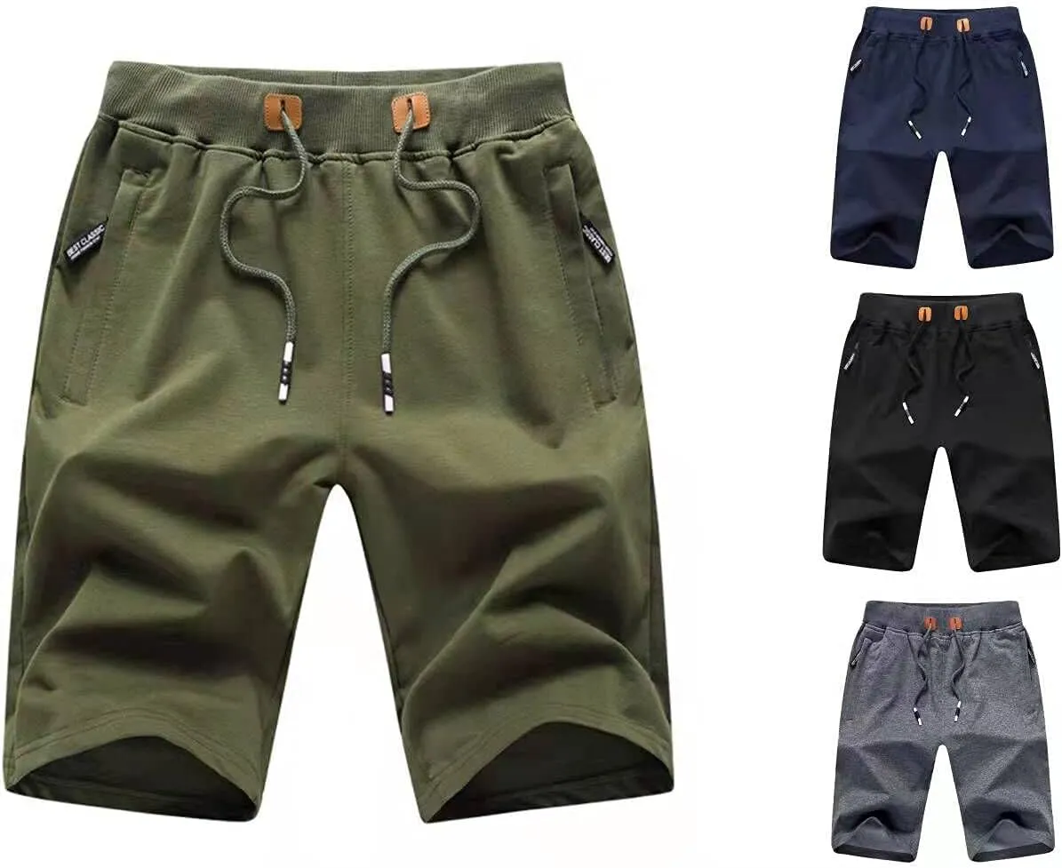 STICKON Mens Shorts Casual Classic Fit Drawstring Summer Beach Shorts with Zipper Pockets