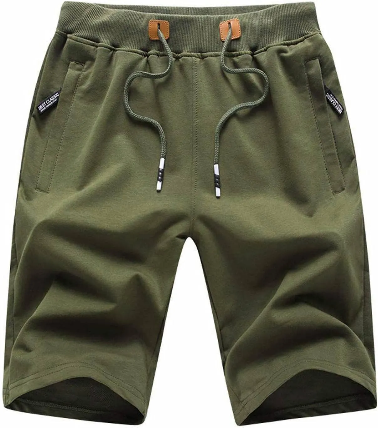 STICKON Mens Shorts Casual Classic Fit Drawstring Summer Beach Shorts with Zipper Pockets