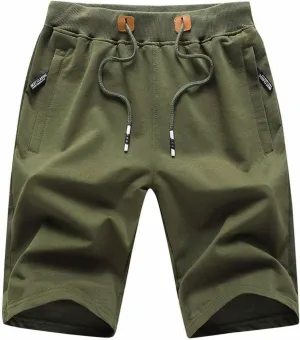 STICKON Mens Shorts Casual Classic Fit Drawstring Summer Beach Shorts with Zipper Pockets