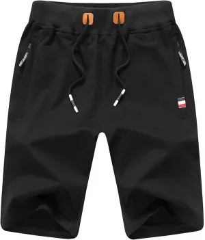 STICKON Mens Shorts Casual Classic Fit Drawstring Summer Beach Shorts with Zipper Pockets