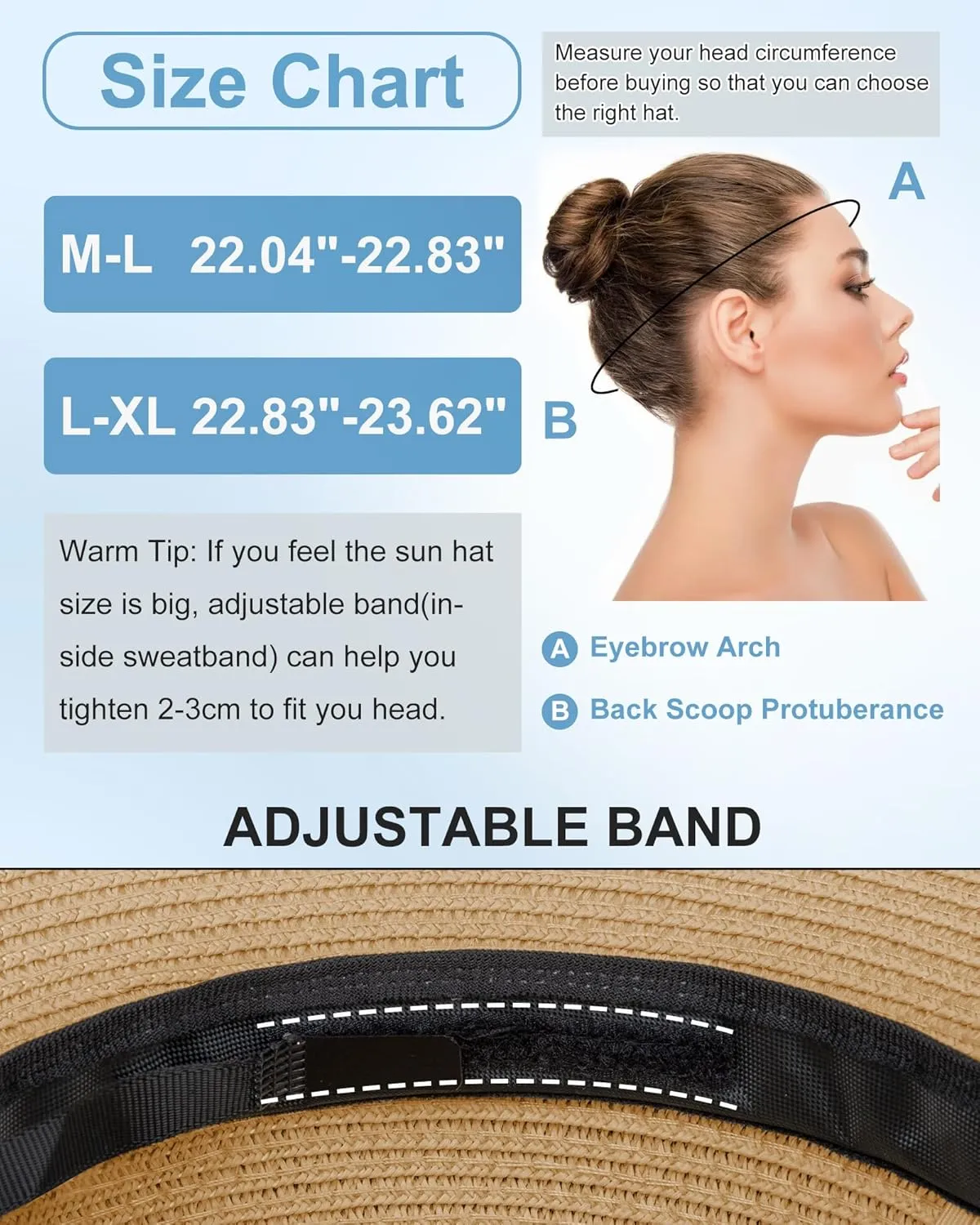 Sun Hats for Women - Oversize Large Straw Beach Hat for Summer Floppy Wide Brim Packable Foldable Roll Up UPF 50 