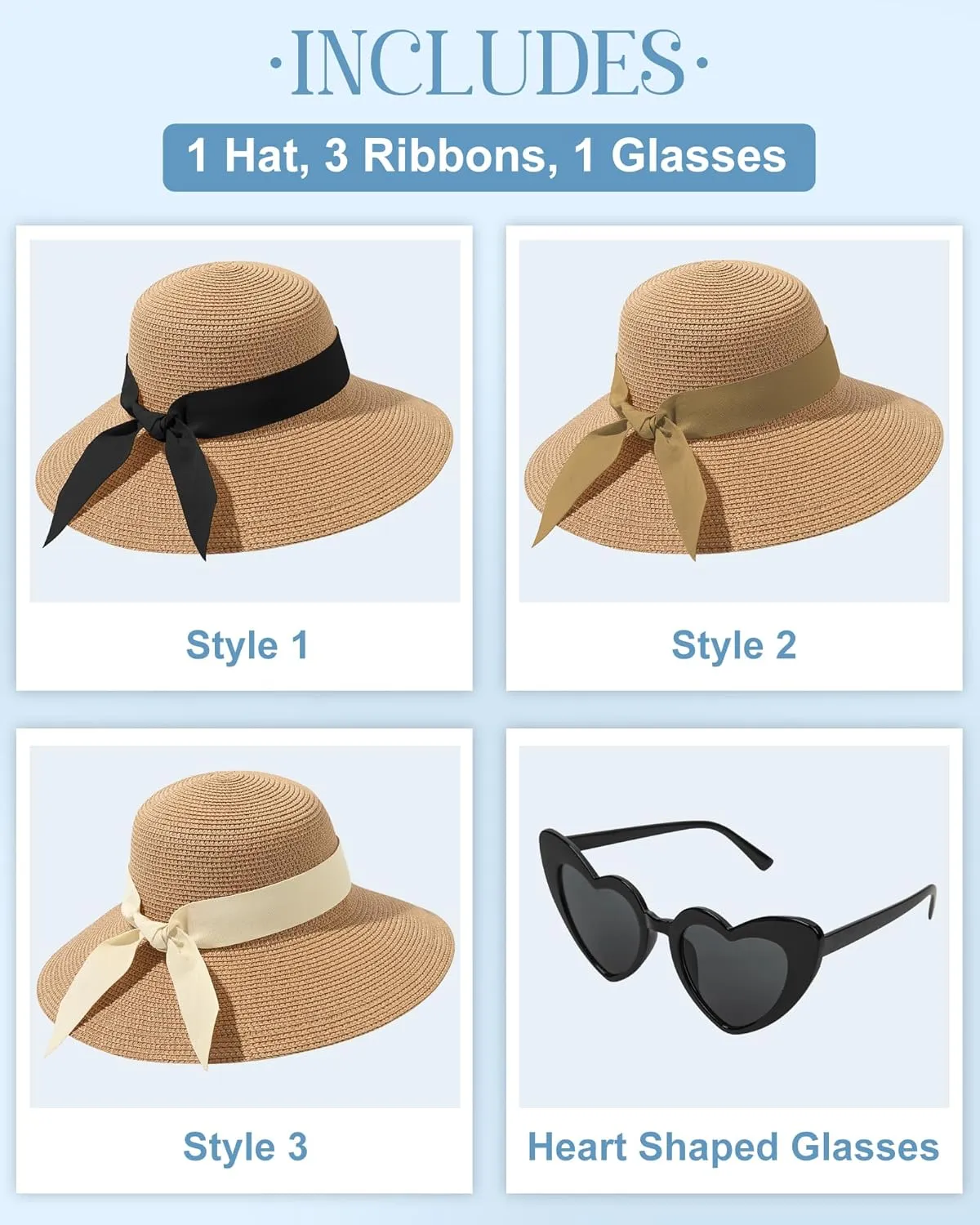 Sun Hats for Women - Oversize Large Straw Beach Hat for Summer Floppy Wide Brim Packable Foldable Roll Up UPF 50 