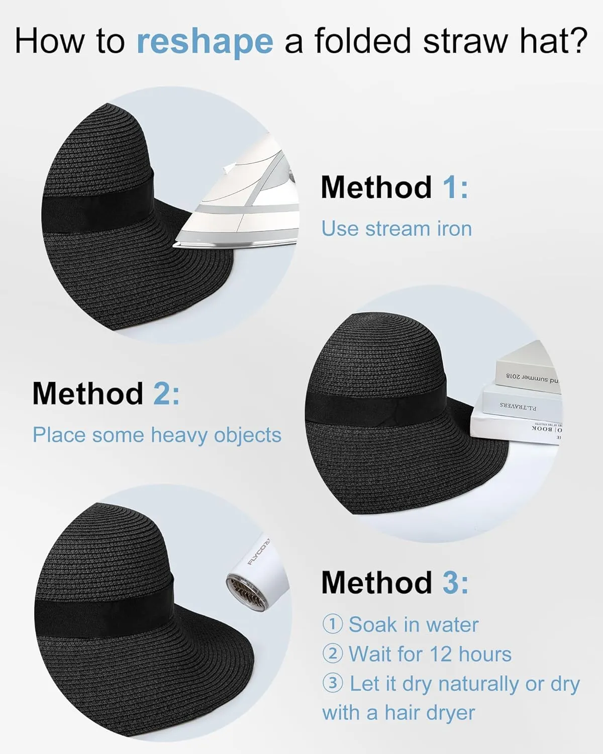 Sun Hats for Women - Oversize Large Straw Beach Hat for Summer Floppy Wide Brim Packable Foldable Roll Up UPF 50 