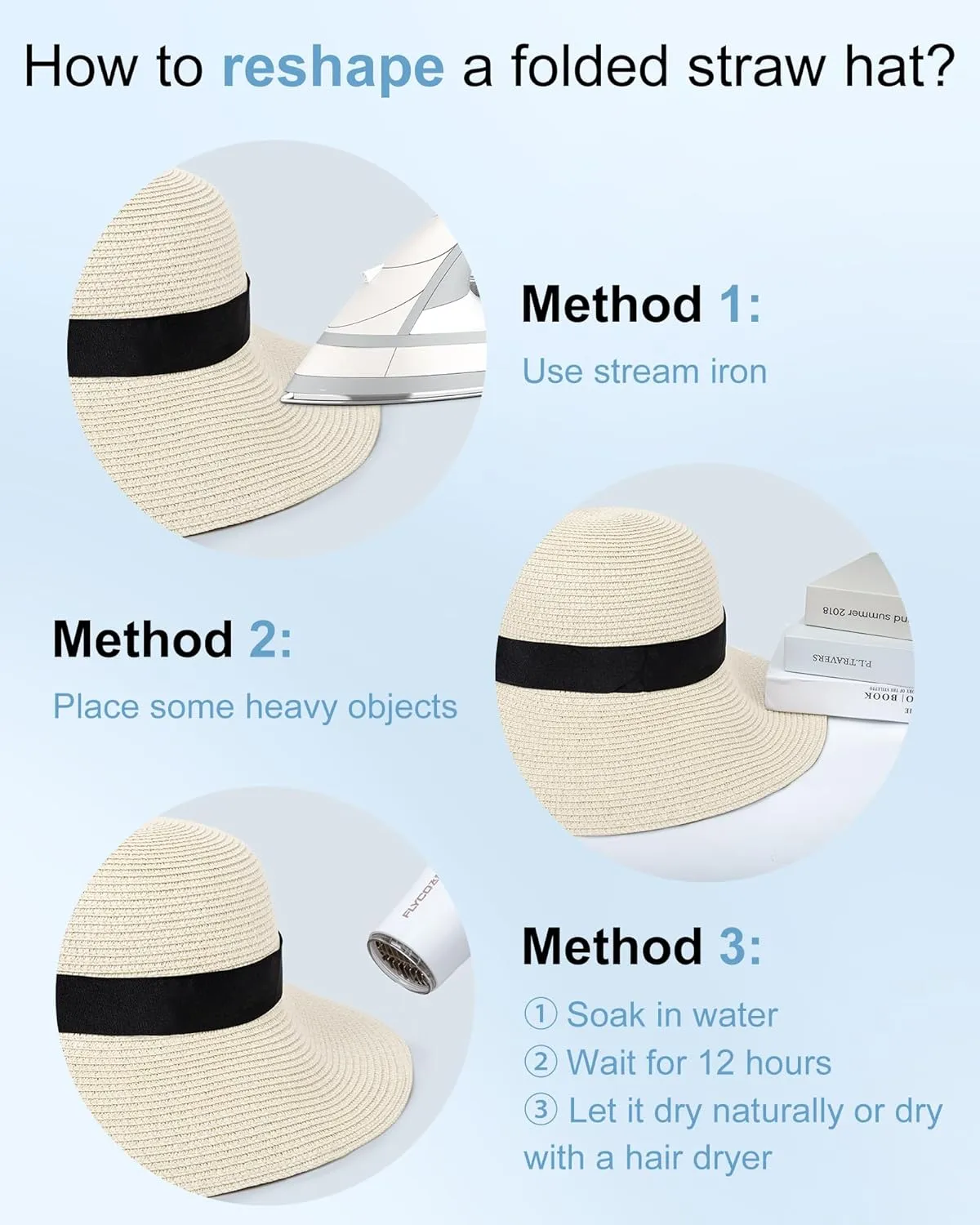 Sun Hats for Women - Oversize Large Straw Beach Hat for Summer Floppy Wide Brim Packable Foldable Roll Up UPF 50 