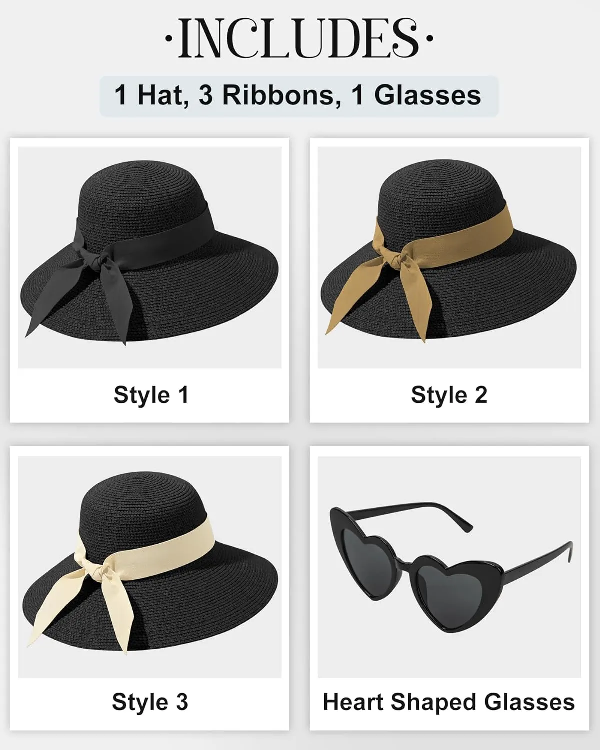 Sun Hats for Women - Oversize Large Straw Beach Hat for Summer Floppy Wide Brim Packable Foldable Roll Up UPF 50 