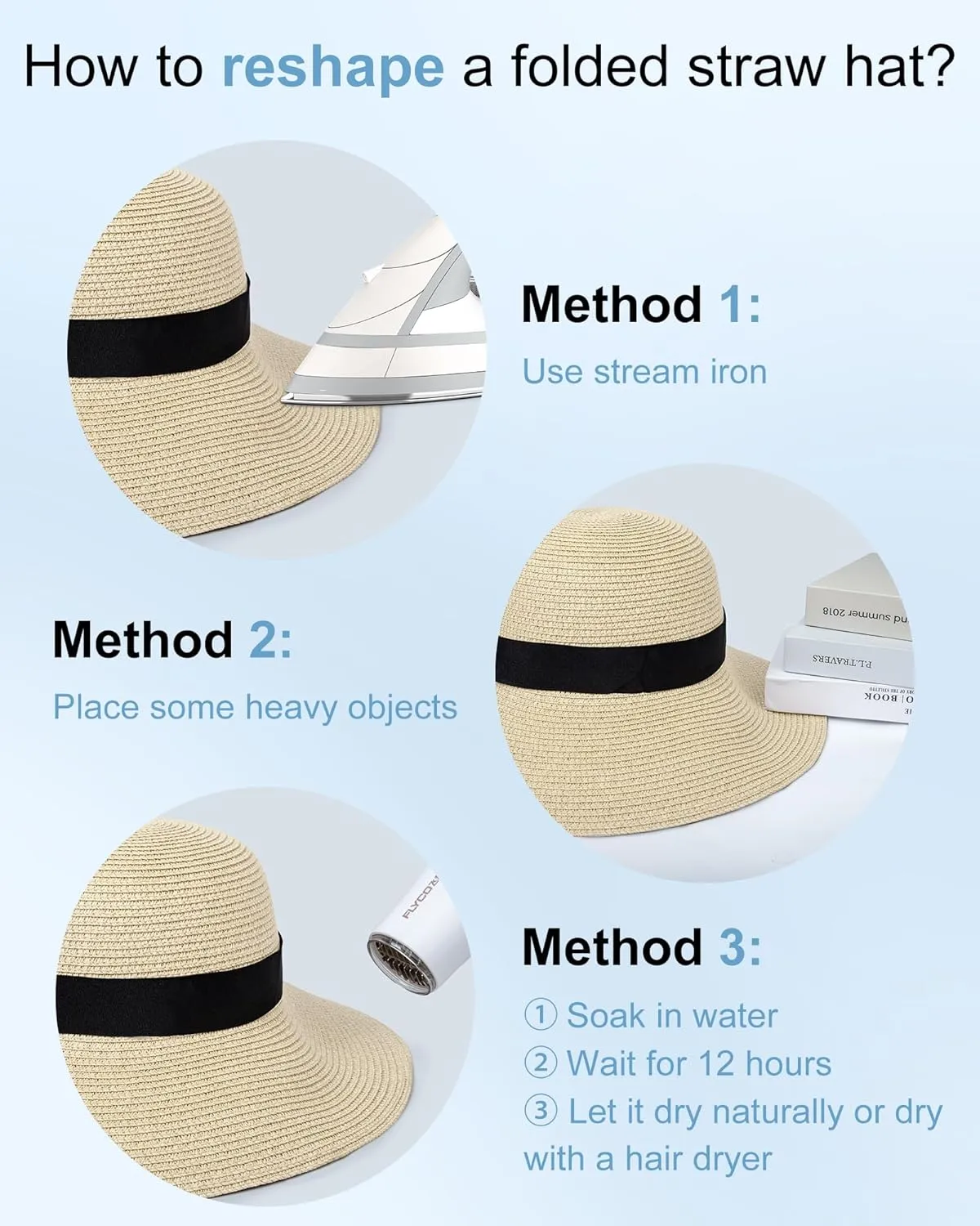 Sun Hats for Women - Oversize Large Straw Beach Hat for Summer Floppy Wide Brim Packable Foldable Roll Up UPF 50 