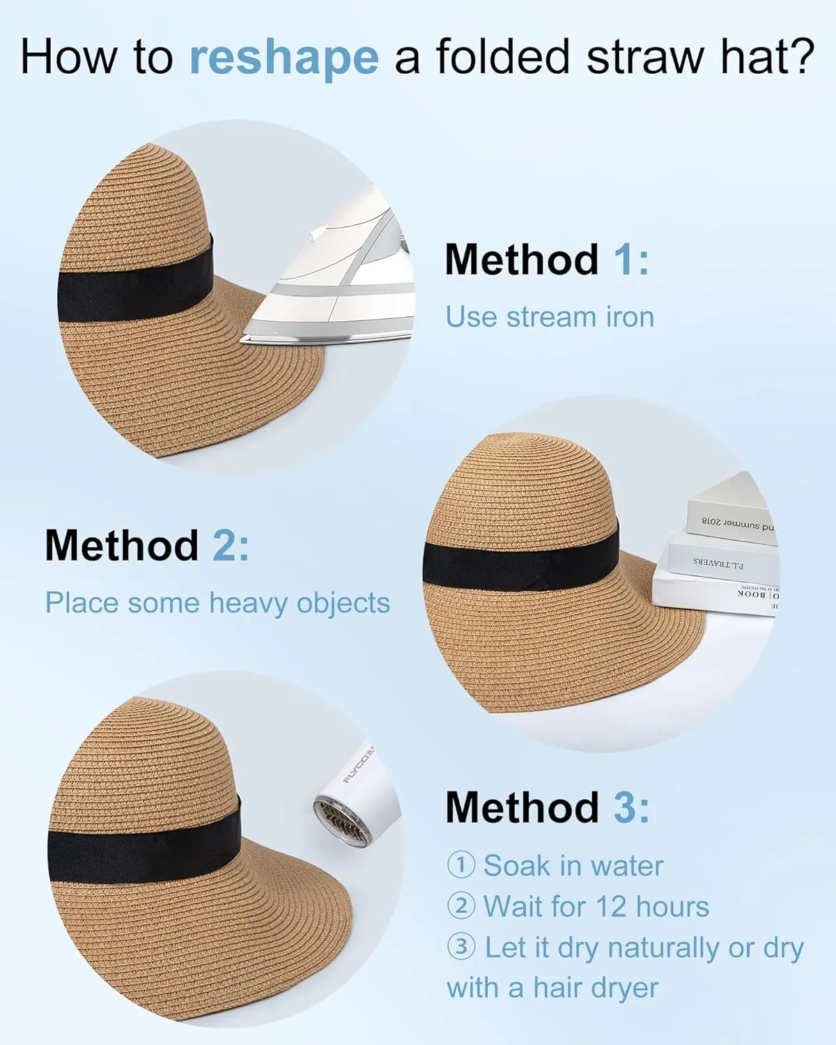 Sun Hats for Women - Oversize Large Straw Beach Hat for Summer Floppy Wide Brim Packable Foldable Roll Up UPF 50 