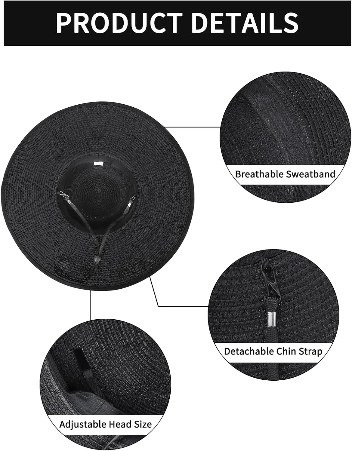 Sun Hats for Women, Wide Brim Floppy Beach Straw Hat for Summer Travel Vacation Foldable with Heart Shaped Sunglasses UPF 50 
