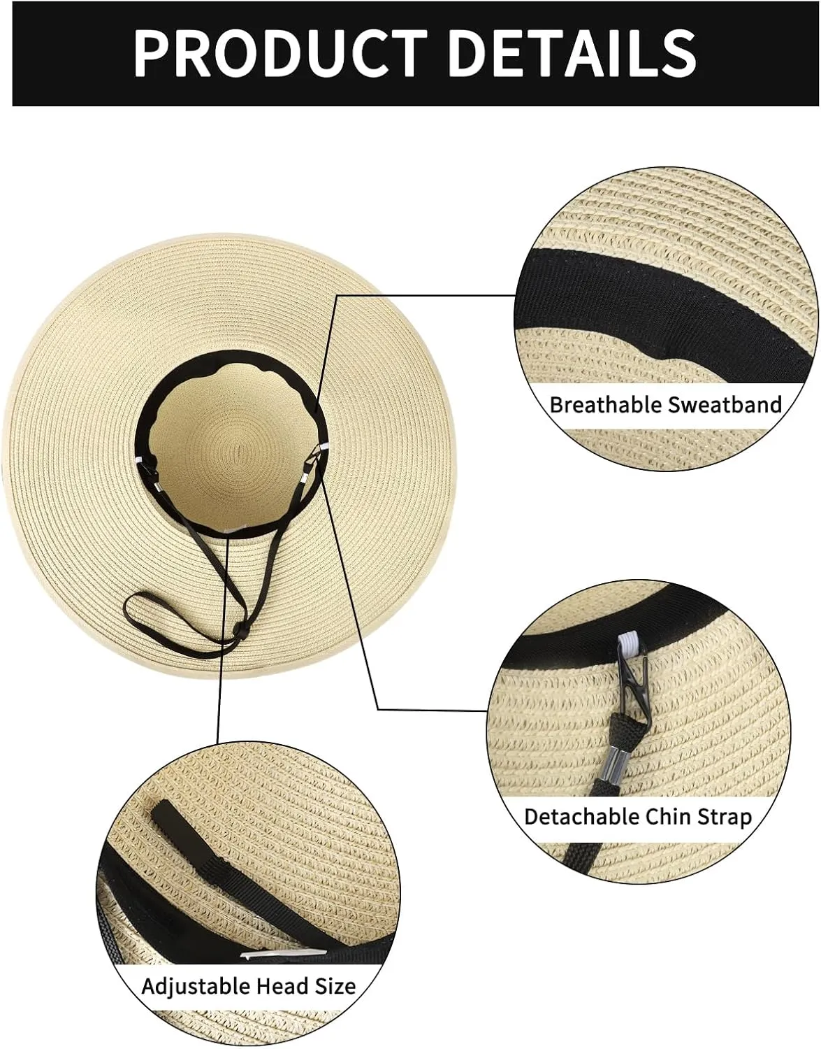 Sun Hats for Women, Wide Brim Floppy Beach Straw Hat for Summer Travel Vacation Foldable with Heart Shaped Sunglasses UPF 50 